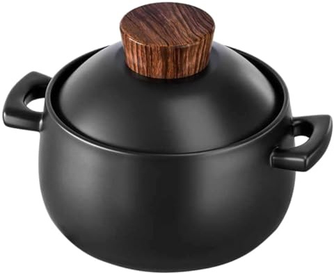 PERSELOSO Keramiktopf 2,5l Hitzebeständig mit Holzgriff als Haushaltskochtopf und Auflaufform für Herd und Ofen zum Kochen und Schmoren