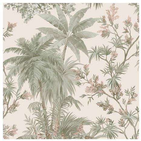 Boutique Bali Sage & Rose Wallpaper | Soft Pink Tree Design | Paste the Wall | Eco-Friendly