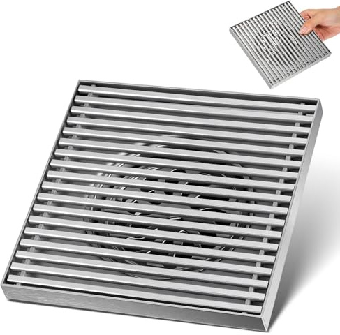 GETAJGHSD Rejilla Cuadrada de Acero Inoxidable 15 X 15 CM Cierre Antiolor y Barra Sólida para Desagüe Exterior en Jardín, Terraza y Patio, Compatible Tubos 100/110 MM