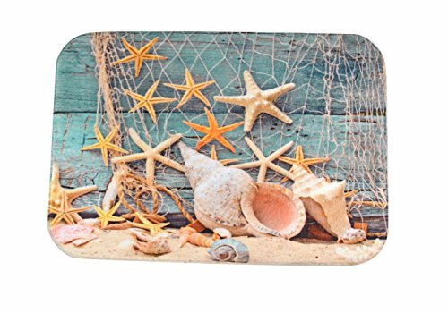 A.Monamour Badematten Badteppiche Badvorleger Blau Hölzernes Boot Nautisch Décor Fischerei Net Meer Sterne Muscheln Flanell Badteppiche Matten Für Badezimmer Dusche Toilettenboden 40x60cm
