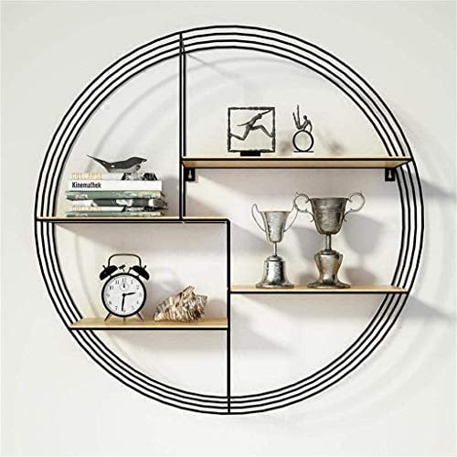 EEMKAY® New Unique Industrial Design Metal Circle Wooden Shelf Unit