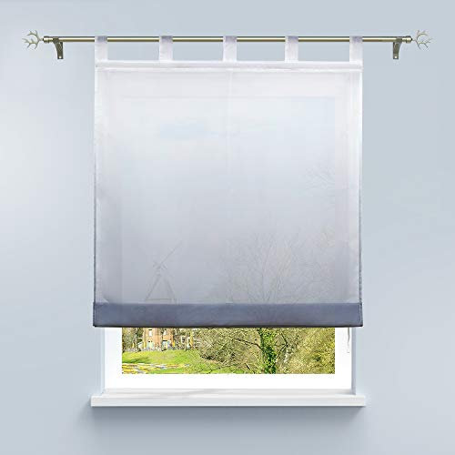 HongYa Raffrollo mit Verlauf Druck Transparenter Voile Raffgardine H/B 140/140 cm Grau Schlaufen