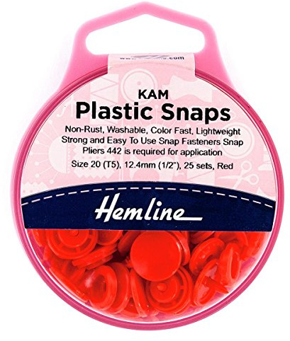 KAM Plastic Snaps: 25 x 12.4mm Sets: Red