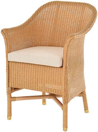 Korb-Outlet Loom-Sessel inkl. Polster Esszimmersessel aus echtem Loom-Geflecht Loomstuhl mit Armlehnen Loomsessel (Honig)