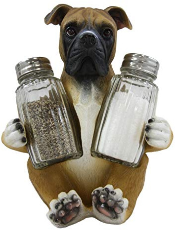 Ebros Gift Realistic Fawn Boxer Puppy Dog Hugging Glass Salt Pepper Shakers Holder Decorative Statue 6.25High Resin Dogs Boxers Memorial Pets Pet Pal Animal Home Kitchen Spice Organizer Figurine