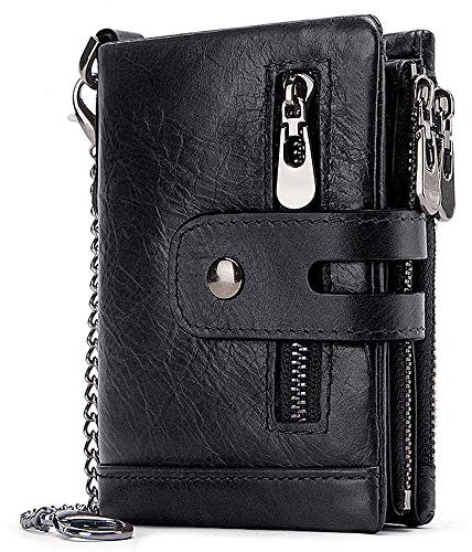HALOVIE Mens Wallet RFID Blocking Leather Wallets with Zip Coin Pocket Credit Card Holder Anti-Theft Purse(Black)