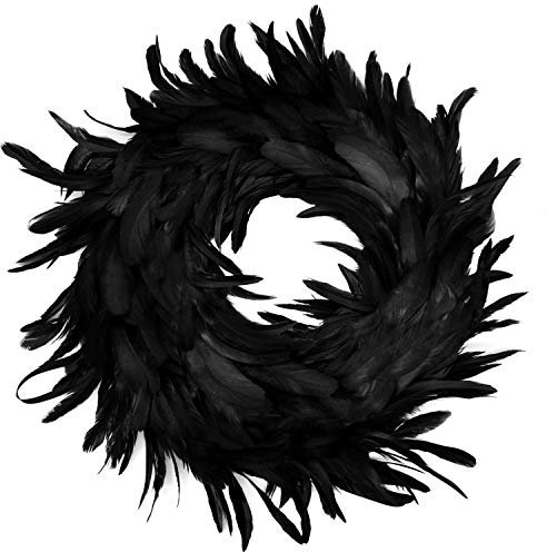 JOYIN Natürliche Federkranz 34,9 cm in schwarz für Haustür Halloween-Dekorationen, gruselige Szene, Halloween Party Favors, Süßes oder Saures