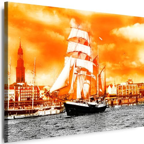Myartstyle - Bilder Hamburg Stadt 80 x 60 cm Leinwandbilder Xxl - 1 Teilige Wandbilder Kunstdrucke w-a-2052-33