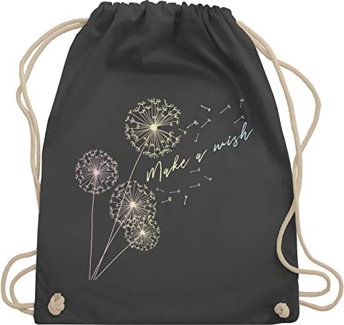 Turnbeutel Rucksack - Sprüche Statement - Pusteblume Flower - Unisize - Dunkelgrau - beutel mit blumenmuster statements wish stoffbeutel damen floral sprüchen wish. beuteltasche groß blumen