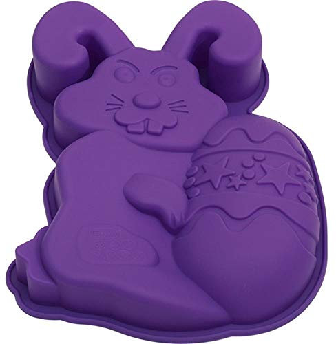 Zavaca Große Osterhase Osterhase mit Osterei, Kuchenform, 3D-Silikon, Weihnachts-Backformen für Oster-Urlaubspartys (zufällige Farbe)
