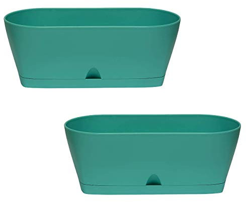 2X Blumenkasten Balkonkasten Pflanztopf für Garten Balkon und Tischdeko mit Wasserauffangschale Verwendung im Innen- und Außenbereich Mint