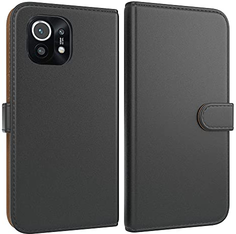 EAZY CASE Tasche kompatibel mit Xiaomi Mi 11 / Mi 11 5G Schutzhülle mit Standfunktion Klapphülle im Bookstyle, Tasche Handyhülle Flip Cover mit Magnetverschluss und Kartenfach, Kunstleder, Schwarz