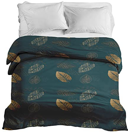 GRAVITY Gewichtsdecke Bezug - Schlaufen Bezugssystem mit Reißverschluss Baumwolle Deckenbezug für Erwachsene/Jugendliche Größe 150x220cm Blätter Pflanzen Herbst gelb grün