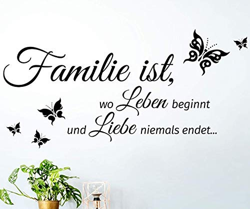 COVPAW® Wandtattoo Wandaufkleber XXL Familien ist Wo Leben Beginnt und Liebe Niemals Endet Phantasie Leidenschaft Zärtlichkeit Wandsticker Wandbild Bilder Wohnzimmer Schlafzimmer Deco