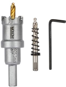 Mollom (25.5mm | 1) Sierra de Corona de T.C.T Carburo Broca con 2 Brocas,Punta de carburo de tungsteno para Metal Duro,Acero,Hierro,Cobre,Madear,Latón,Plástico