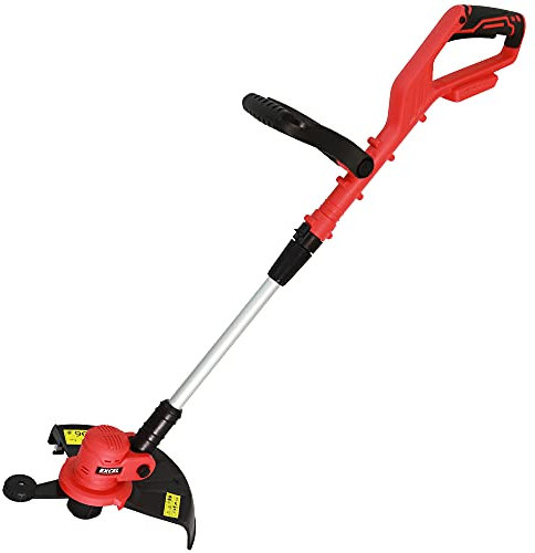 Excel 18V Cordless Grass Trimmer Cutter 300mm with 3 Adjustable Angle (Battery and Charger Not Included) - Variable Speed 8500/min - 30cm Diameter - Telescopic handle Red/Black