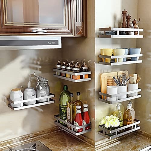 PIGPIGFLY Especiero Cocina con Ganchos,Especiero Cocina Pared,Almacenamiento de Cocina y Despensa,Estanterías para Especias de Acero Inoxidable,Organizador Cocina (20cm)