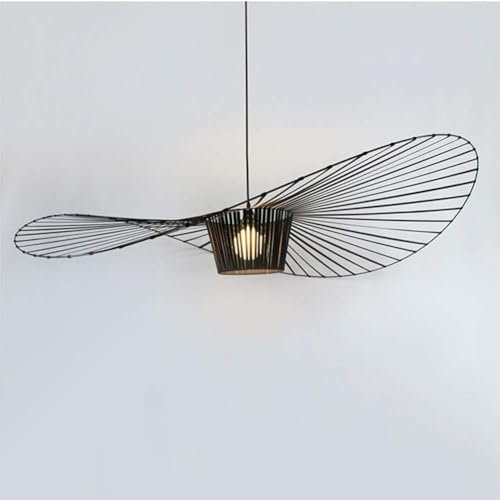 Vintage Hängeleuchte Wohnzimmer LED Vertigo Pendelleuchte (Licht Höhenverstellbar) Fiberglas/PU Hut Lichter E27 Kronleuchter für Restaurant Schatten Modern Schwarz Hängelampe