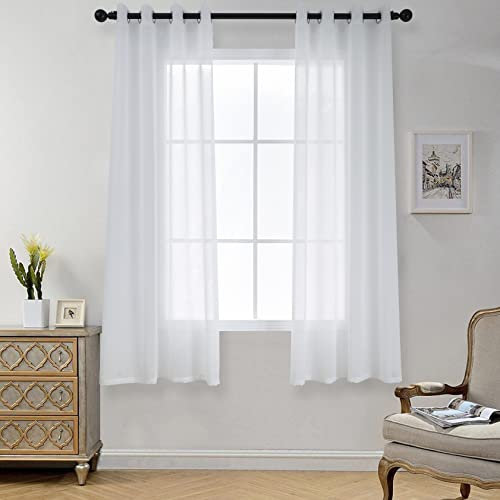 CUCRAF Transparente Gardinen mit ösen Vorhänge Wohnzimmer & Schlafzimmer, H175 x B140cm 2er Set Transluzente Vorhänge Weiß, Unifarbene Pflegeleichte und Knitterfreie Vorhänge in Leinenoptik