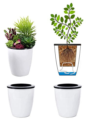 8,9 cm selbstwässernder Übertopf, weißer Blumentopf, 3 Stück, kleiner Übertopf, Mini-Pflanztopf, für alle Pflanzen, Kräuter, afrikanische Veilchen, Sukkulenten, Blumen oder Startpflanzen, weiß, 7,6 cm