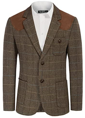 PJ PAUL JONES Blazer à chevrons en tweed pour homme, veste habillée/de sport en mélange de laine à 2 boutons, Taille M