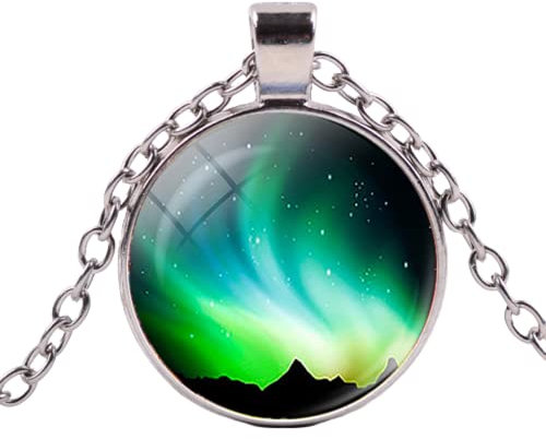 Aurora Halskette für Damen, grüne Nordlichter, Waldglas, Cabochon, Paar-Anhänger, Halskette, 3