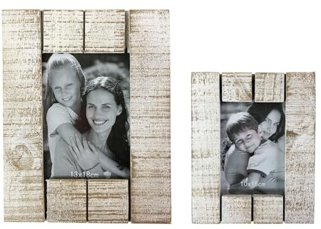 Mojawo 2 Stück Holzbilderrahmen Fotorahmen Photo Weiß Format 10x15 + 13x18 Shabby Look