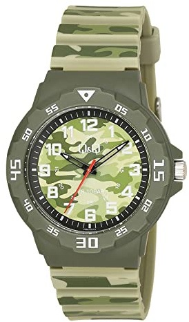 Q&Q Mens Silicone Analog Quartz Watch with Pin Buckle 10 Bar Classic Green V02A-011VY