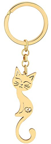 BAMAY Porte-clés Chat en Acier Inoxydable Porte-clés Chaton Porte-clés Animaux Bijoux pour Femmes Filles Charms Cadeaux (Plaqué Or
041)