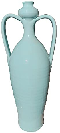 Ceramiche Angela Rinaldi – Anfora Verde Tiffany Blu Bianca in Ceramica di Vietri Fatta e Dipinta a Mano Altezza cm 55 Terracotta Maiolica (Altezza cm. 55, Diametro cm. 20, Bianco)