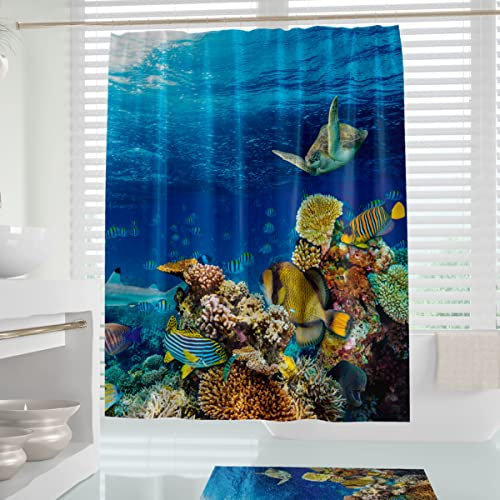 Rideau de Douche Bleu anti moisissures de Joli motif d'aquarium | Rideau Salle de Bain Tissu étanche 180x200 à Conception Unique | Tissu Robuste à Couleurs Vives idéale Rideau de Douche pour Baignoire