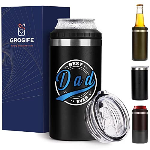 Best Christmas Gifts for Dad Daddy - Xmas Secret Santa Stocking Fillers Birthday Presents Ideas for Step Dad Father in Law, Novelty 4 in 1 Travel Mug & Can Cooler, Insulated Coffee Cup Tumbler 480ml