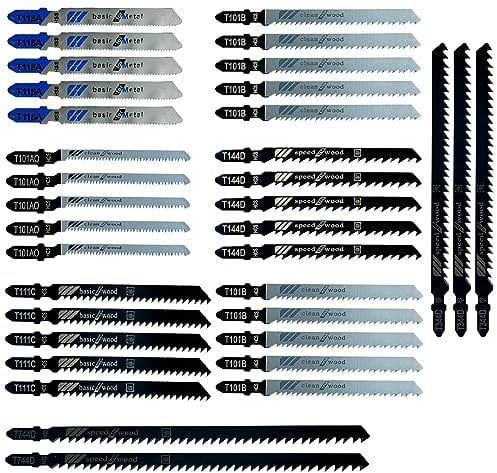 Nutabevr 35 Pezzi Set single-cam shank lame per seghetto alternativo, per Taglio Legno, Metallo, plastica, PVC, T118A/T144D/ T101BR/T101AO/T111C/T744D/T344D, set universale