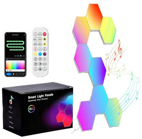 Kavolet LED Sechseck Gaming Wandleuchte, 8pcs Hexagon RGB Panel, DIY BT Graffiti Wifi Sprachsteuerung Gaming Wabe Licht, Spleißen Quantenatmosphäre Wandlampe, Gamer Room Deko Modular Lampe