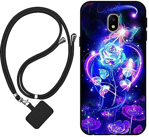 Sunrive Hülle Kompatibel mit Samsung Galaxy J3 2017 Case,matt Handyhülle Schutzhülle Etui TPU Backcover (Rosen,Schmetterling,Blume) +1x Universale Handykette