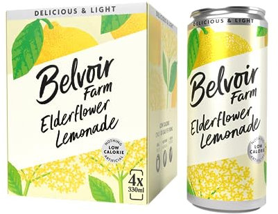 Belvoir Farm - Elderflower Lemonade, Delicious and Light, Natural Hand-Picked Elderflowers, Crafted with Nature, Low in Sugar and Calories, Gluten Free, Suitable for Vegans & Vegetarians 4x330ml