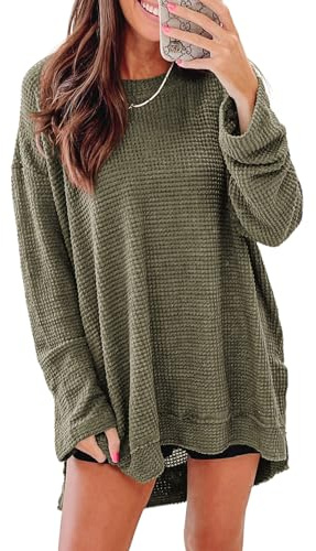 SHEWIN Sweatshirt For Women Casual Crew Neck Womens Long Sleeve Tops Oversized Sweaters for Women Lightweight Fall Clothes 2026,(US 16-18) XL,Green