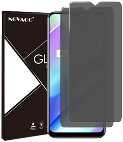 NOVAGO Compatible con Realme C25Y, C25/C25S/C30/C33/C35 – Juego de 2 protectores de pantalla de cristal templado resistente 0,33 mm 9H (tintado antiespíón)