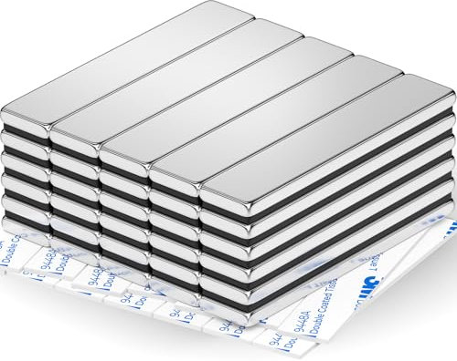 FINDMAG Powerful Bar Magnets, Rare Earth Strong Heavy Duty Neodymium Magnets Strips, Peel and Stick Bar Magnet for Tool Boxes, Science, Cupboard Doors, Knifes, Shower Doors, 60x10x3mm, 30 Pack, Silver