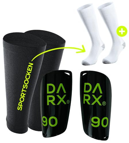 DARX® - Innovatives Schienbeinschoner Set - Leichter Schienbeinschoner I Spezial Schonerhalter + Sport Kompressionssocken - Jugendliche - Erwachsene (L, ngreen/Black/White (SS))