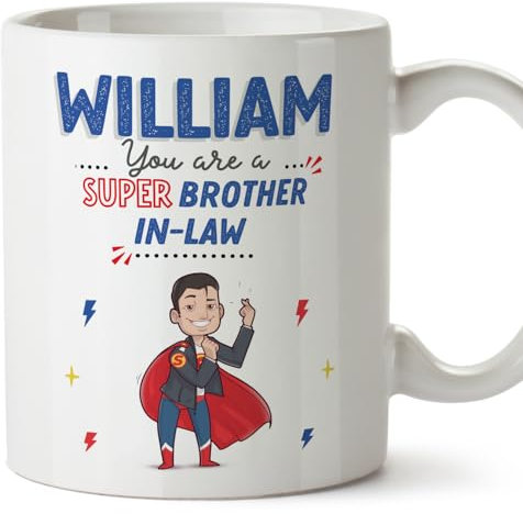 MUGFFINS Personalised Mug for Brother in Law - in English - You are Super! - Funny Custom Gift - Ceramic 11oz Mug