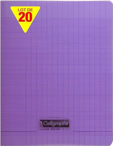 Calligraphe 18007Cpack Un lot de 20 Cahiers Agrafés Violets (une Marque de Clairefontaine) - 17x22 cm - 32 Pages Grands Carreaux - Papier Blanc 90 g - Couverture Polypro Transparent