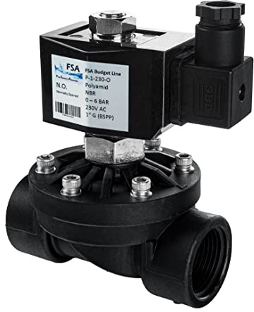 FSA Magnetventil 230V 1 Zoll Kunststoff PA6 NBR stromlos offen | max. 6 bar, PN 6 | DN 25 G-Gewinde | Kv 10,3 | -10°C bis 90°C | direkt betätigt | 100.000 Schaltzyklen