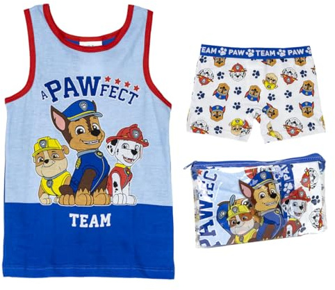 Paw Patrol Paw Short Pyjamas - Blau, Weiß und Rot - Größe 4 Jahre - Pyjamas Inside Toilet Bag - 100% Baumwolle 145gsm - Original Produkt entworfen in Spanien