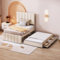 WIZBED Polsterbett Einzelbett mit Verstellbares Kopfteil, ausziehbares Bett mit 3 Schubladen, Kinderbett, Jugendbett, Gästebett, aus Leinen, Ohne Matratze