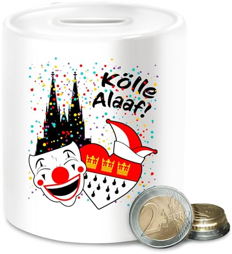 Spardose - & Fasching - Spardosen - Kölle Alaaf Kostüm Köln Karneval Wappen I Jeck Rut Wiees I Narren I Kölsche Jecken - Unisize - Weiß - kölner Dom karnevalsspardose Faschings Clown babyparty