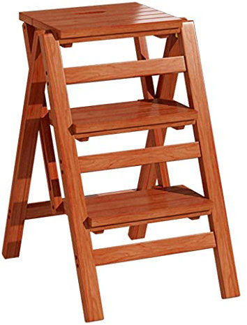 SnamicE Folding Ladder Stool Dual Use 3 Steps Stools Solid Wood Portable Household Kitchen Flower Stand, Honey Color (C)