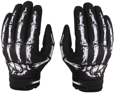 Okiyakusama Motorradhandschuhe mit Skelettmuster, Vollfinger-Handschuhe, Fahrradhandschuhe für Outdoor-Aktivitäten, Größe XL