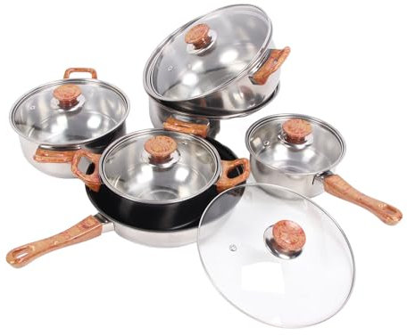 Juego de Utensilios de Cocina de Acero Inoxidable, Multifuncional Juego de Ollas y Sartenes para el Hogar con Mango Ergonómico, Juego de Utensilios de Cocina, Incluye Cacerolas,