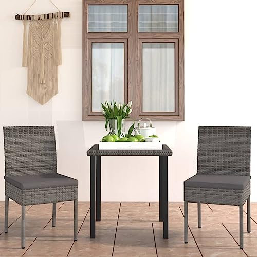 HETFTJN 3-TLG. Garten-Essgruppe, Garten Sitzgruppe Lounge Tisch Balkonstühle Gartensessel Geeignet für Balkon Außen Wenig Platz Garten Poly Rattan Grau